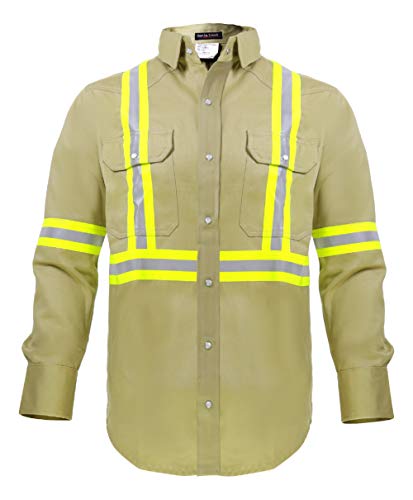 Flame Resistant High Visibility Hi Vis FR Shirt - 100% C - 7 oz (2X-Large, Khaki)
