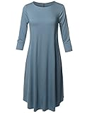 Made by Emma Women's Casual Loose Fit Solid Viscose 3/4 Sleeve Round Neck Midi Dress
