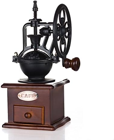 Narata Manual Ceramic Core Coffee Grinder with Drawer and Cast Iron Hand Roller Drive, Solid Wood Body and Cast Iron Adjustable for Coarse to Fine Grind, Brown
