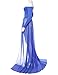 Saslax Maternity Chiffon Gown Split Front Maxi Photography Dress for Photo Shoot,Blue(sheer Chiffon),Large