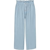 Batermoon Girls' Pants Paper Bag Elastic Waist Wide Leg Loose Trousers with Pocket