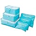 Pernulo Pack of 6 Packing Cubes-Compression Travel Luggage Organizer-Travel Clothe Storage Bag-Travel Mesh Pouch -Laundry Bag-Travel Packing Organizer-Shoe Bag (Light Blue)