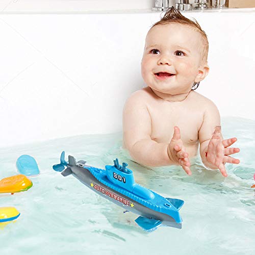 ZHIHAN 9 Pack Submarine Bath Toys, Floating Car Squirt Wind Up Bathroom