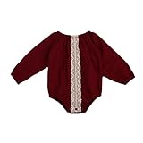 Dark Red Baby Girls Clothes Long Sleeve Lace Romper Jumpsuit Outfit (0-6 Months, B)