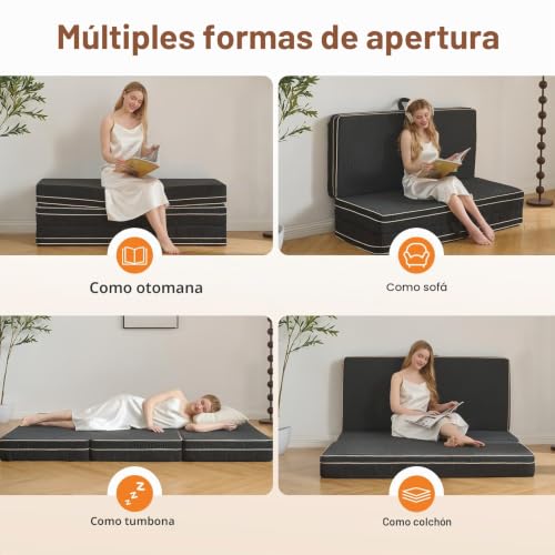 OIGAE Folding Mattress 120 x 195 x 15 cm, Three-Part Memory Foam Folding Mat with Three Layer Foam, for Home, Travel and Camping, Washable Cover, Handles, Non-Slip Base