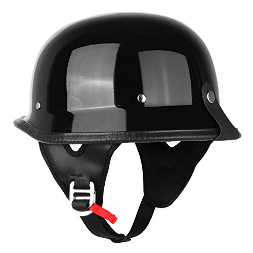 PanelTech Adult Motorcycle Gloss Black DOT Half Face German Helmet Chopper Cruiser Biker (XL)