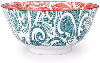 Porcelain Deep Large Bowls Colorful Ceramic Bowl Set for dessert,Cereal,Soup,Salad,Pasta,Rice,Ice Cream,6 Inch,Set of 4,Turquoise/Orange Red