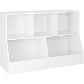 DINZI LVJ Toy Storage Organizer, Kids Bookshelf, Wood Toy Storage Cabinet, 5 Cubby Children Bookcase, 43.3" L Toddler Book Shelf for Playroom, Living Room, Nursery, Hallway, School, White