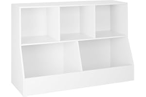 DINZI LVJ Toy Storage Organizer, Kids Bookshelf, Wood Toy Storage Cabinet, 5 Cubby Children Bookcase, 43.3" L Toddler Book Shelf for Playroom, Living Room, Nursery, Hallway, School, White