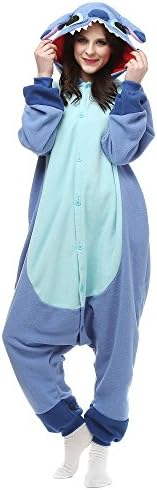 VANKIO Unisex-Adult Onesie Pajamas Kigurumi Animal Sleepwear For Halloween Party Costumes Cartoon (Medium, Blue Stitch)