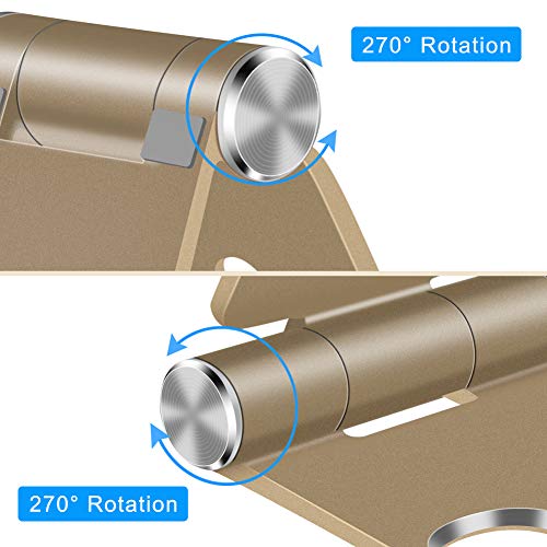 Desktop Cellphone Stands,Tablet Stand, Adjustable Foldable Multi-Angle Aluminum Desktop Phone Cradle Holder for Switch, Tablets 7-10 inch Charging and More [Upgraded Version], Gold - Thumbnail 4