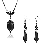 ONLYJUMP Gothic Vampire Bat Earrings Necklace Set for Women Vintage Goth Dark Bat Earrings Blood Pendant Necklaces Mystic Witch Halloween Costume Jewelry Gifts