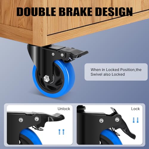 Humagineer Heavy Duty Furniture Wheels with 4 Double Brakes 100 mm, 800 kg Swivel Casters, Silent and Durable Polyurethane Casters, Moves Furniture with Wheels for Trolleys, Trolleys, Set of 4
