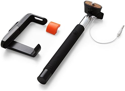 Quirkio Selfie Stick – Universal Extendable Monopod Handheld Remote Shutter Potrait Wired Selfie Stick with Adjustable Grip Holder for iPhone IOS Samsung HTC Android Lg - Quality Guarantee (Black)