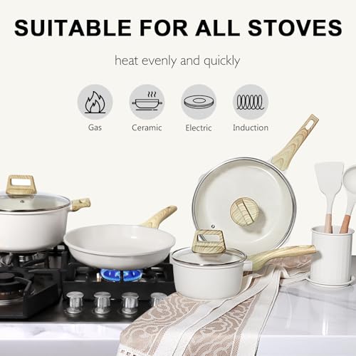 GiPP Ceramic Coating Pots and Pans Set Non Stick - 22Pcs Nonstick Cookware Set, Non-toxic Healthy Kitchen Cooking Set w/Frying Pans Set, Dishwasher Safe, PFAS PTFE PFOA PFOS Free (White)