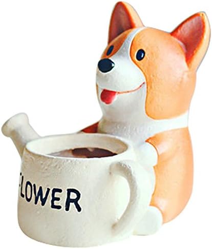 Gift For Her - Cute Plant Pots Flower Vase for Planters Herb - A Garden Ornaments/Decoration - With Small wagging tail cute animal pork welsh corgi pembroke style On Desk Indoor for Gardener Auntie