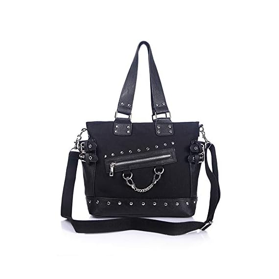 Women-Fashion-Rivet-Handbag-Purse-Canvas-Punk-Tote-with-Shoulder-Strap-Crossbody-Bag-Large-Capacity-Black