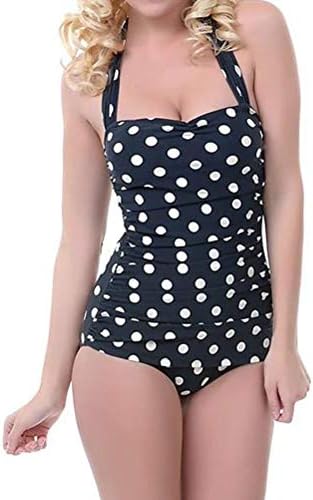 Women's Vintage Polka Dot Halter One Piece Swimsuit Monokinis Classical Swimwear Tummy Control Bathing Suit Padded Push Up Swimming Costume Sexy
