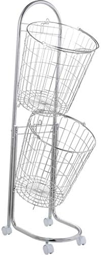 Household 2 section double stainless steel hamper Laundry bucket Bathroom clothes storage dirty Clothes basket Bottom belt pulley Easy to move Room Tidies