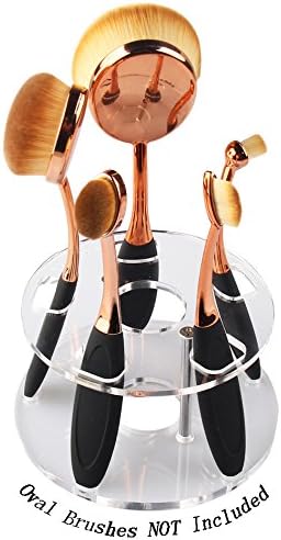 Summifit 5 Holes Oval Makeup Brushes Holder Toothbrush Makeup Brush Kit Drying Rack Oval Brush Set Organizer (Clear)