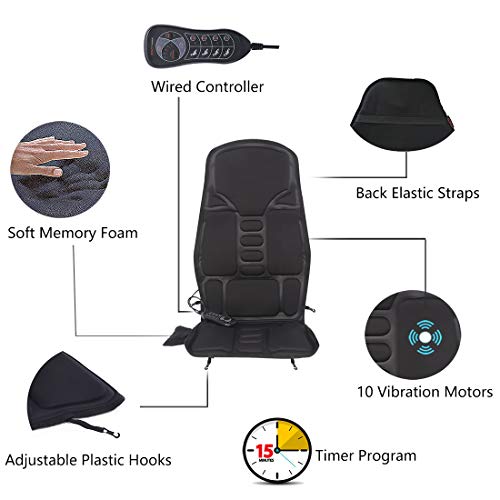 Sotion Vibrating Car Seat Back Massager for Car Chair Massage Pad Cushion, 10 Motors Vibration Heating Therapy to Relieve Stress for Back, Shoulder and Thighs - Thumbnail 3