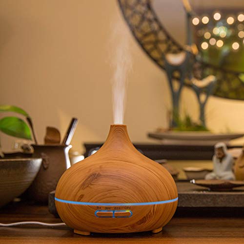 SKY-TOUCH Essential Oil Diffuser, 550ml Oil Diffuser with 4 Timer, Aromatherapy Diffuser with Auto Shut-off Function, Cool Mist Humidifier BPA-Free for Bedroom Home (Cream Yellow)