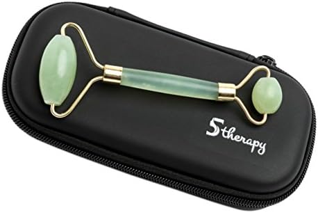 Jade Roller for Face Real Jade - Jade Facial Massager Roller Real Jade Stone - Facial Jade Roller Massager - Luxurious Faux Leather Case - by 5therapy