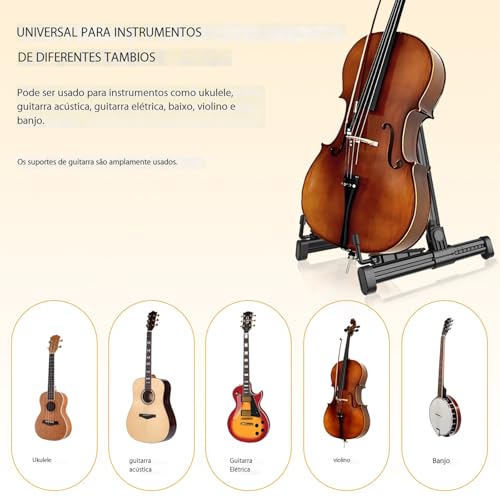 VEDO Suporte dobrável para múltiplos instrumentos – Dobrável para guitarras elétricas, guitarras acústicas, ukuleles, violinos e banjos – Portátil e leve