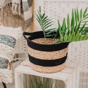 DICE WORLD Floral Pot Bag Natural Jute & Cotton Plant Bag for All Plants Home Room Hall Decor Indoor Outdoor Office Plant Sack in Storage Basket BLACK (10x10 INCH)