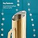 VonShef Brushed Gold Water Pitcher Jug Carafe Stainless Steel With Ice Guard 60 Oz