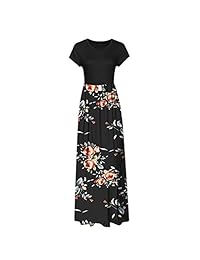 AKEWEI Vestidos largos casuales para mujer, vestido largo de verano de manga corta Vestido largo con bolsillos