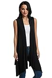 Meaneor Women's Sleeveless Asymetric Hem Open Front Drape Cardigan Sweater Vest Black XL