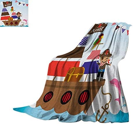 Ahoyその少年旅行スローブランケット キャンプベッドソファ 60 X 50 多色の船で海の背景イラストぬいぐるみブランケットでかわいい海賊子供宝箱 1x150 Tarunniketanpublicschool Com