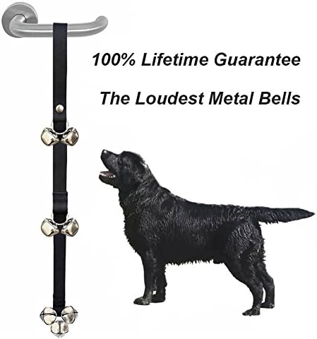 Dog Bells for potty training pet dog doorbell for housebreaking and House training the loudest metal bells Extra Large Mighty Paw Tinkle doggy doorbell Puppy Training (Black)