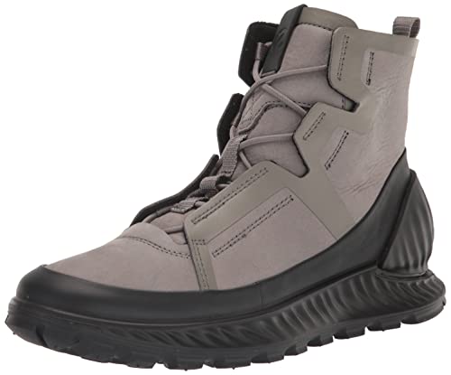 ECCO Men's Exostrike Stealth Mid Hiking Boot, Black/Steel Nubuck, 12-12.5