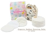Micro Cube 4 Layers Organic Bamboo Nursing Pads 12 Pack with Laundry Bag Cloth Bag Reusable Washable Soft Absorbent Leak Proof Breathable Hypoallergenic Skin Irritation Baby Shower Breastfeeding
