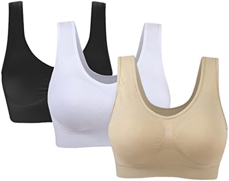Milando Women's Everyday Bra Seamless Soft Cup Yoga Bra Sports Bra with Removable Pads-3Pack-White/Black/Nude-XL