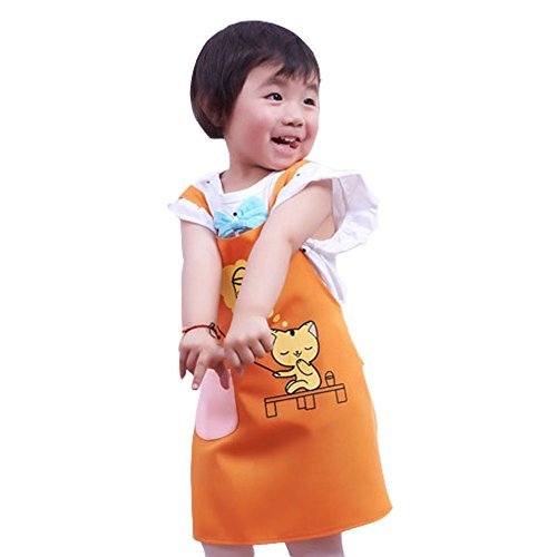 Kids Apron, Children’s Kitchen Cooking and Baking Wear, Kids Painting Baking Cooking Apron, Super Cute Chef Apron with Pocket (Orange)