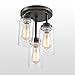 DAYCENT Vintage Farmhouse Flush Mount Ceiling Light Fixture Hallway Kitchen Lighting with Cylinder Seeded Glass, 3-Light, Oil Rubbed Bronze