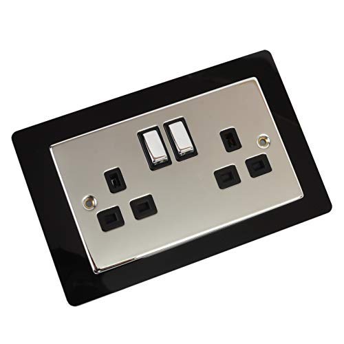 Single Double Light Plug Socket Switch Surround Finger Plate Acrylic (Black, Double) โ image 1