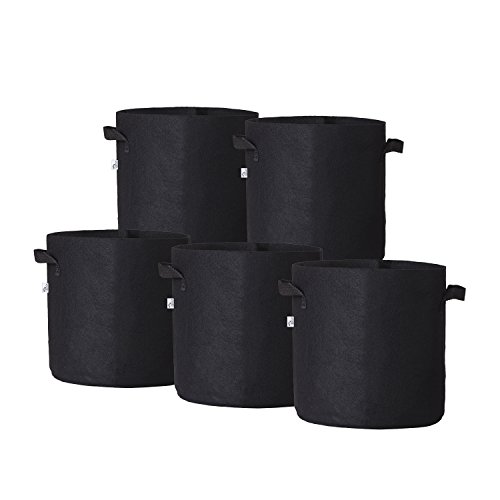 Hydro Crunch ND940005900-x005 7 Gallons 5-Pack Grow Bags Fabric Aeration Pots Container with Strap Handles, Black, 7 Gallon (Pack of 5),