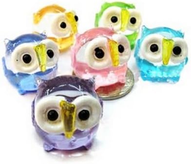 Lampwork COLLECTIBLE MINIATURE HAND BLOWN Art GLASS Fresh Blue Mini Colorful Owl FIGURINE