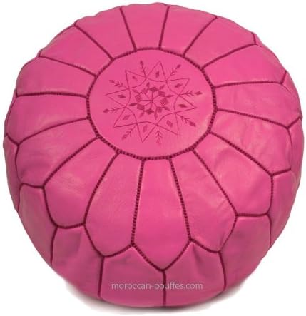 3 moroccan poufs leather luxury ottomans footstools cover fushia
