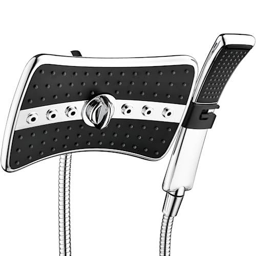 BRIGHT SHOWERS High Pressure Dual Shower Head Combo, Handheld Showerhead Rainfall Shower Head Combo with Black Face, 60 Inch Long Stainless Steel Shower Hose, Chrome