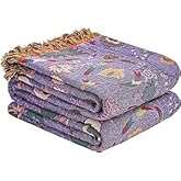 Boho Throw Blanket for Bed,100% Ultra Cotton Soft Breathable Bed Throw Floral Printed Farmhouse Decor Rustic Bed Throws for Couch Sofa Quilt Purple Flowers 60" x 80"