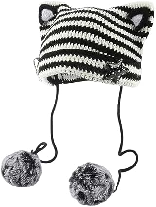 Acubi Cat Ear Beanie Y2K Emo Knitted Hat Gyaru Cutecore Stars