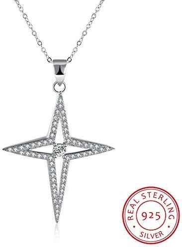 925 Sterling Silver Butterfly North Star Polaris Flower Heart Cat Love Cross Bowknot Bullet Eiffel Tower Moon Key Clover Necklace Pendant Fashion Jewelry for Women Girl Best Gift (FT-N-925-SVN110)