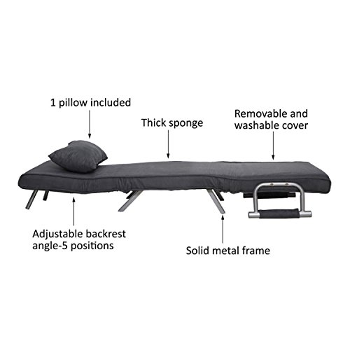Folding Sleeper Flip Chair Convertible Sofa Bed Lounge Couch Chaise Pillow 5 Position - Thumbnail 2