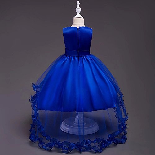 ZaH Girl Dress Kids Ruffles Lace Party Wedding Dresses(Blue,3-4Y)
