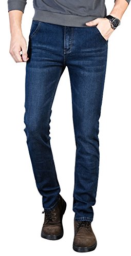 Plaid&Plain Men's Stretch Jeans Slim Fit Tapered Jeans 1761Blue 34